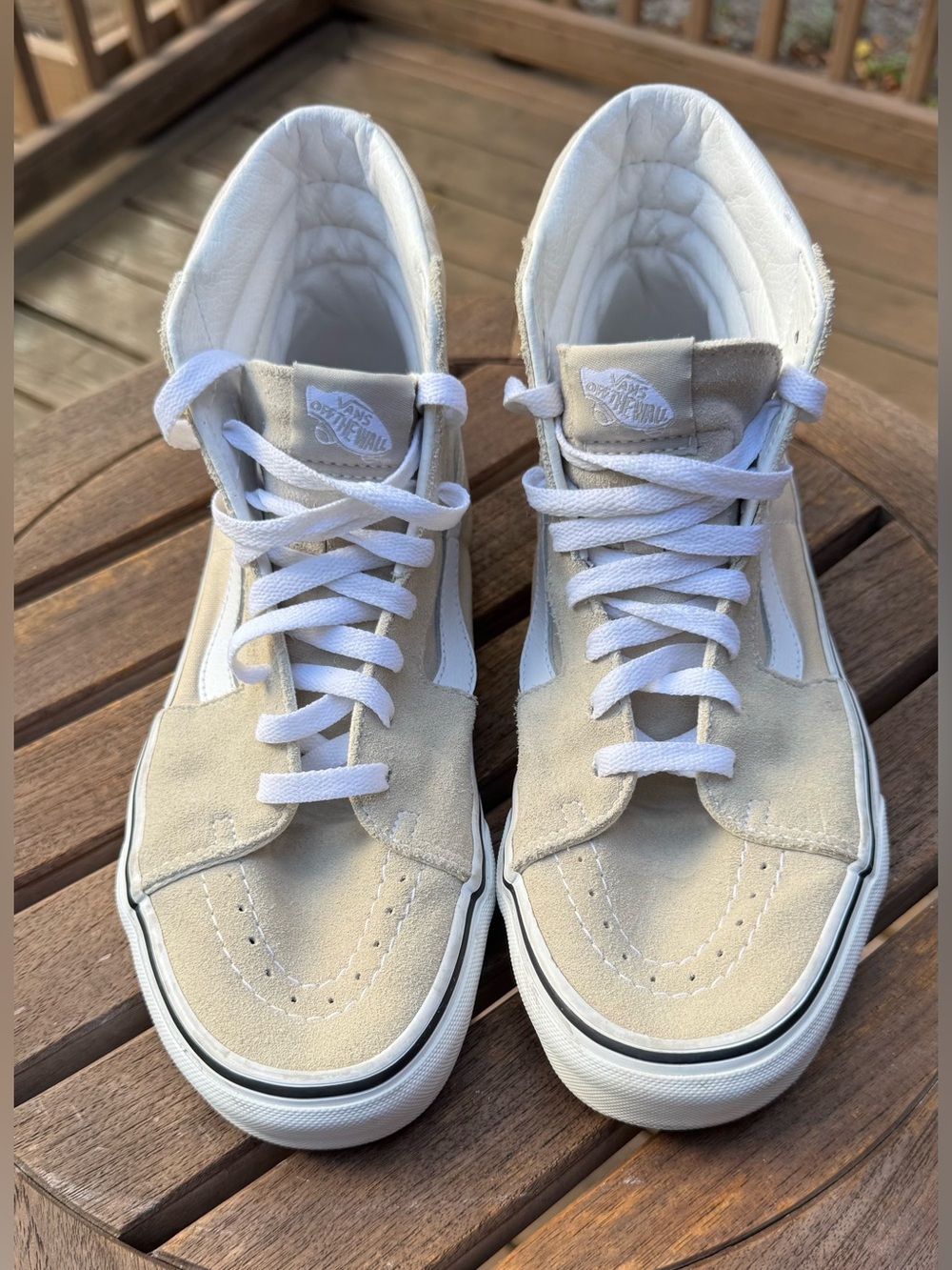 Vans Sk8-HI High-Top Sneakers in Cream and White Suede, 9 (M), 10.5 (W)